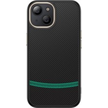 iPhone 15 Plus Kılıf M-Safe Şarj Özellikli Karbon Fiber Görünümlü Nrtk Antina Kapak - Siyah-Yeşil