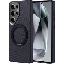 Galaxy S25 Ultra Kılıf Magsafe Şarj Özellikli Karbon Fiber Görünümlü Nrtk Standlı Troy Kapak -115595
