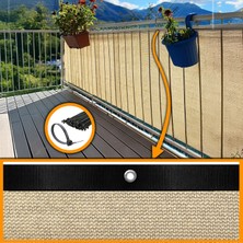 Morilu Krem Balkon Demiri ve Korkuluk Filesi - %95 Görüntü Engelleme - Siyah Şeritli Halkalı - Tüm Ölçüler - Plastik Kelepçe Hediyeli
