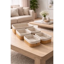 Syn Aksesuar 5’li Bambu Çok Amaçlı Sepet Seti – Salon, Banyo, Mutfak Için Organizer