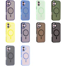 iPhone 16 Plus Kılıf Magsafe Şarj Özellikli Mat Arka Yüzey Nrtk Sio Kapak-Sarı