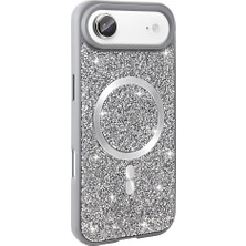 iPhone 17 Air Kılıf Pırlanta Tasarımlı M-Safe Şarj Özellikli Zore Mozaik Silikon Kapak - Titanyum-Gr