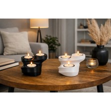 ND Shopping Modern Minimal Tealight Mumluk 2’li Set | 3 Hazneli Siyah Beyaz Dekoratif Mumluk