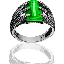 Yıldırım Yeşil Zirkon Taşlı Yaprak Desenli 925 Ayar Gümüş Yüzük