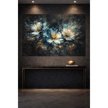 Artease Mavi Çiçekler Altın Dokular Kanvas Tablo