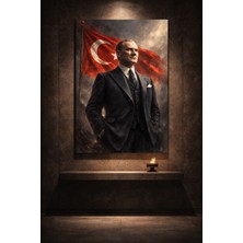 Artease Atatürk Portresi ve Türk Bayraklı Kanvas Tablo