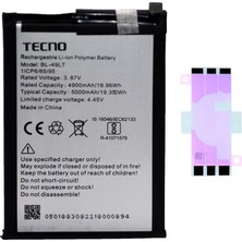 Yedcom Tecno Camon 19 BL-49LT Batarya Pil Telefon Batarayası Pil Bandı Beraber