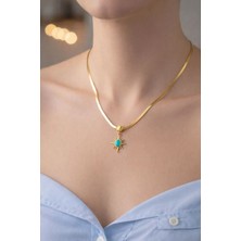 Taşlı Güneş Kolye | Gold Renk Şık Kadın Takı