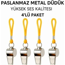 4'lü Paslanmaz Metal Deprem Düdüğü Sarı Ipli Acil Durum Hakem ve Can Kurtaran Düdük