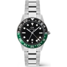 Daniel Wellington Iconic Gmt Link Black Green Ceramic Bezel S DW00600920 Kol Saati