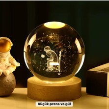 OEMTR Küçük Prens Temalı Büyük Boy Işıklı Cam Küre Ahşap Stand