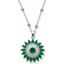 Nkie Jewels Gümüş Renk Yeşil Taş Güneş Model Top Zincir Çelik Kolye- 3861