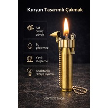 Ventoze El Işçiliği Kurşun Tasarımlı Ağır Metal Koleksiyonluk Antik Çakmak | % 100 Saf Pirinç Çakmak