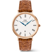 Daniel Wellington Classic Roman Numerals Date Light Brown Croc Belly Rose G DW00600918 Kol Saati