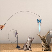 Twin Store® Vantuzlu Tüylü Zilli Olta Kedi Oyuncağı 2 Oltalı