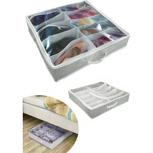 Twin Store Ayakkabı Saklama Çantası 12 Bölmeli Shoes Under Ayakkabı Hurcu - Siyah Beyaz