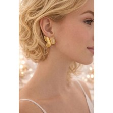 Altın Renk Kelebek Figürlü Taşlı Stainless Steel Kadın Küpe