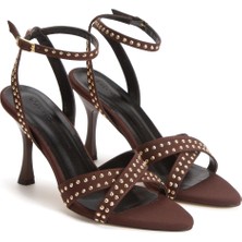 MFT Ayakkabı Kadın Kahverengi Çapraz Bantlı Gold Zımba Detaylı Bilekten Bağlamalı Ayakkabı