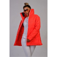 Modanı Seç Bayrak Kırmızı Dik Yaka Su Geçirmez Uzun Şişme Mont