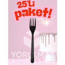 Yorulmaz Ambalaj ⚫ Happy Party Siyah Renkli Plastik Çatal 25 Adet – Şık & Dayanıklı Kullan-At