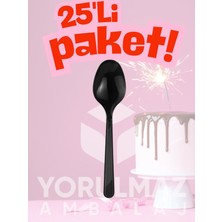Yorulmaz Ambalaj ⚫ Happy Party Siyah Renkli Plastik Kaşık 25 Adet – Şık & Dayanıklı Kullan-At