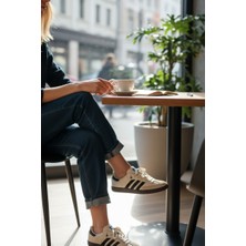 Enoch Kadın T-Burun Sneaker Klasik Süet Panel Detaylı Şeritli Düz Taban Spor Ayakkabı