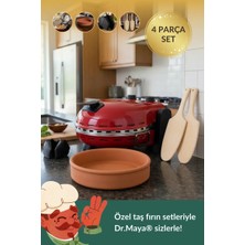Dr.Maya® | Nefis Güveç Seti Ürün Grubu - 4 Parça | Pro Plus Taş Fırın Makinesi (Kırmızı) + Mutfak Gereçleri