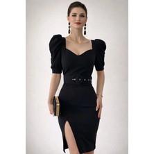 Kemer Detaylı Krep Kumaş Elbise