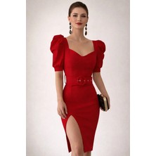 Kemer Detaylı Krep Kumaş Elbise