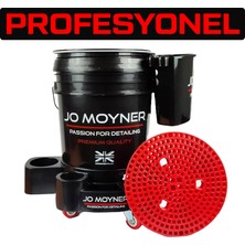 Jo Moyner Car Detailing Washing Bucket Set Oto Yıkama Kova Seti Grid Guard Kova Kapak Asma Aparatı Tekerlekli Siyah 5li