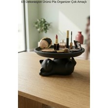 Oxyteez Kedi Figürlü Dekoratif Sunum Standı 17 cm Yükseltilmiş Masaüstü Tabak Siyah Beyaz