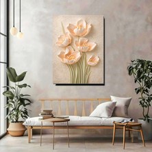 Artprinta 3D Şeftali Tonlu Çiçek Kanvas Tablo – Modern ve Zarif Duvar Dekoru