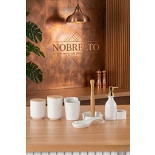 Nobrelto Nobrelto Karina 6 Parça Porselen Mutfak Seti - Bambu Detaylı Tezgah Üstü Düzenleyici Takımı