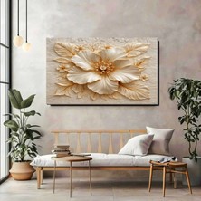 Artprinta 3D Çiçek Desenli Bej Kanvas Tablo – Zarif ve Modern Duvar Dekoru