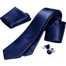 Unisex Düz Slim Fit Klasik Mendilli Saten Kravat