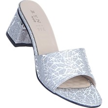 Ayakcenter Byn Ayışığı BY21 Gümüş Simli Kadın 7cm Topuklu Terlik