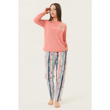 Vienetta Kadın %100 Pamuk Uzun Kollu Rahat Kalıp Çiçek Desenli Pijama Takımı