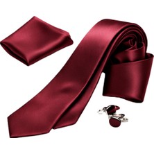 Unisex Düz Slim Fit Klasik Mendilli Saten Kravat