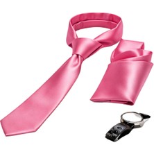 Unisex Düz Slim Fit Klasik Mendilli Saten Kravat