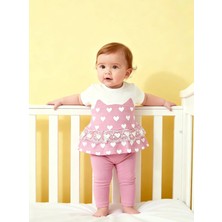 Efilix Pembe Kalp Desenli Dantel Detaylı Kız Bebek Taytlı 2’li Takım – Günlük Şık Kombin