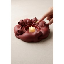 Oxyteez Kedi Figürlü Dekoratif Mumluk Masaüstü Ev Dekoru Sıcak Ambiyans ve Sevimli Tasarım