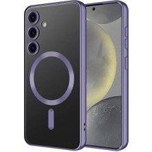 Pucutun S24 Kılıf Kamera Lens Korumalı Kablosuz Şarj Destekli Arkası Şeffaf Parlak Kenarlı Kapak Esnek Silikon Ince Kılıf S24 Lensli (Mor)