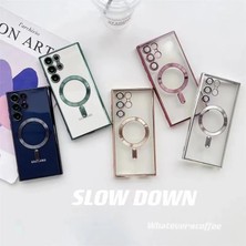 Pucutun S25 Ultra Kılıf Kamera Lens Korumalı Kablosuz Şarj Destekli Arkası Şeffaf Parlak Kenarlı Kapak Esnek Silikon Ince Kılıf (Gümüş Rengi)