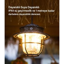 Pucutun Şarj Edilebilir Retro Kamp Lambası 200 Lümen | 1500MAH Type-C | Kademesiz Karartma | Askılı LED Kamp Feneri