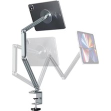 Pucutun Sınıfının En Profesyoneli ve En Güçlüsü 3 Eklemli Manyetik Tablet ve Telefon Tutucu Masa Kenarına Sıkıştırmalı Güçlü Gövde Yüksekliği Ayarlanabilir Alüminyum Stand Silver C67