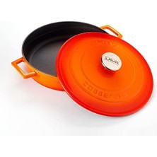 Pucutun Metal Döküm Çok Amaçlı Yayvan Tencere, Trendy, 28 Cm, 3.51 L Hacim, Turuncu