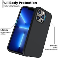 Pucutun 13 Pro Kılıf 6.1 ile Uyumlu, Ince Sıvı Silikon 3 Katmanlı Tam Kaplamalı Yumuşak Jel Kauçuk Kılıf Kapak, Siyah