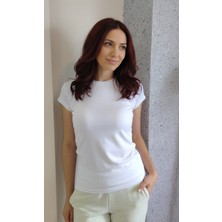 Teen Blood Kadın Beyaz Bisiklet Yaka Kısa Kollu Body