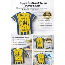 Kişiye Özel Fenerbahçe Isimli Forma Duvar Saati 3D Ahşap Mdf Taraftar Saat