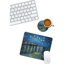 Pucutun Plajda Yıldızlı Gece Mouse Pad ve Bardak Altlığı Set